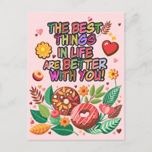 Postal Festiva Boho Donuts y Flores, El día de San Valentín de au