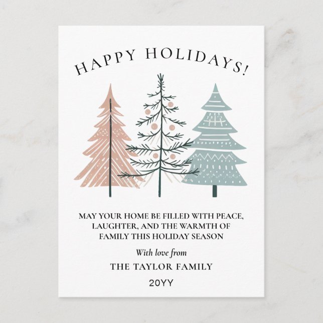 Postal Festiva Boho Minimalist Hand Drawn Christmas Trees (Anverso)