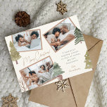 Postal Festiva Boho Moda Navidades 3 Collages de fotos Pinos Árbo<br><div class="desc">Saluda a tus amigos y a tus seres queridos en unas vacaciones llenas de paz, alegría y felicidad con esta elegante y moderna tarjeta de felicitación de Navidades boho que incluye tres hermosas fotos de tu familia en un inusual collage adornado con pinos acuarelas pintadas a mano. (Las fotos de...</div>