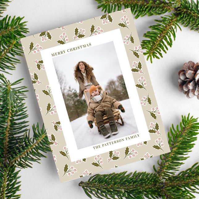 Postal Festiva Boho Neutral Navidades Berries Navidades de fotogr (Subido por el creador)