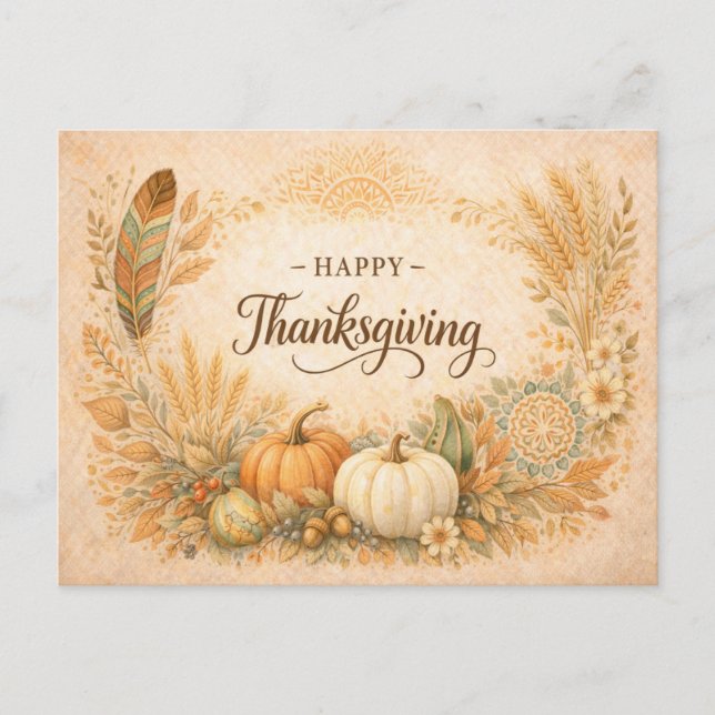 Postal Festiva Boho Rustic Thanksgiving Pumpkin Harvest (Anverso)