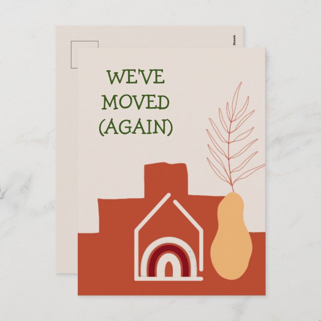 Postal Festiva Boho Terracotta Hemos vuelto a mudarnos nueva dire (Anverso / Reverso)