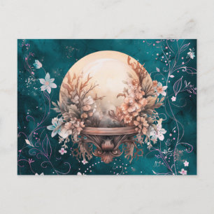 Postal Festiva Bola de cristal bohemio floral verde Halloween