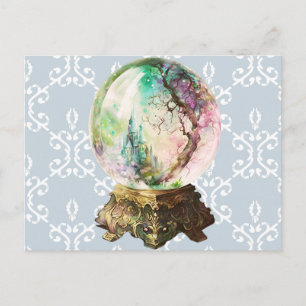 Postal Festiva Bola de Cristal Mística Azul Damask Halloween