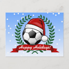 Postal Festiva Bola de fútbol con Navidades de Santa Hat
