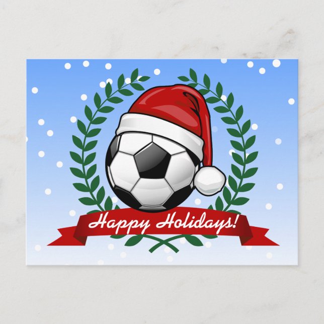 Postal Festiva Bola de fútbol con Navidades de Santa Hat (Anverso)