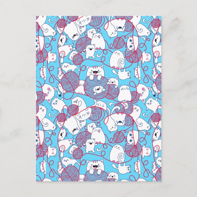 Postal Festiva Bola de gatito de punto divertida azul (Anverso)