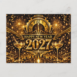 Postal Festiva Bold Gold Art Deco City New Year 2027
