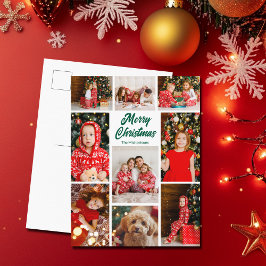 Postal Festiva Bold Merry Christmas Green Script Photo Collage