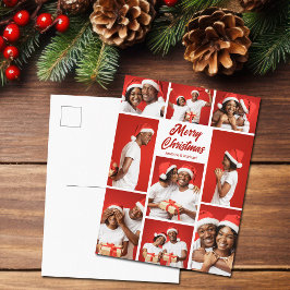 Postal Festiva Bold Red Merry Christmas Photo Collage 2025