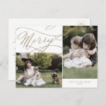 Postal Festiva Boletín Romantic Gold Merry 2 Photo Family<br><div class="desc">Esta romántica tarjeta postal de vacaciones de la familia de las fotos 2 de oro es el sencillo y perfecto saludo de vacaciones. El moderno diseño clásico presenta vistosos remolinos y florituras con una preciosa y elegante tipografía de Relieve metalizado de oro con chaflán a mano con letras falsas y...</div>