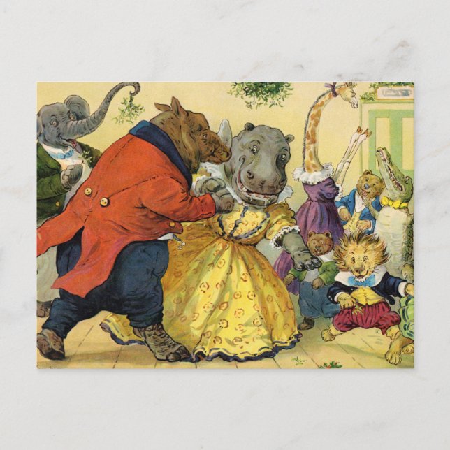 Postal Festiva Bolsa de Navidades de animales (Anverso)