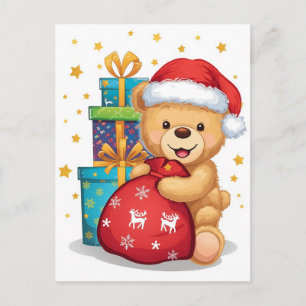 Postal Festiva Bolsa de Santa Osito de Peluche Lindo Arte de Vaca