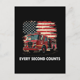 Postal Festiva Bombero de bandera estadounidense delgada línea ro