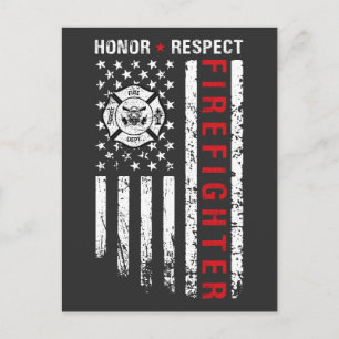 Postal Festiva Bomberos Línea Roja Bandera Estadounidense