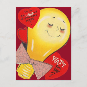 Postal Festiva Bombilla Divertida Extraña Corazón San Valentín