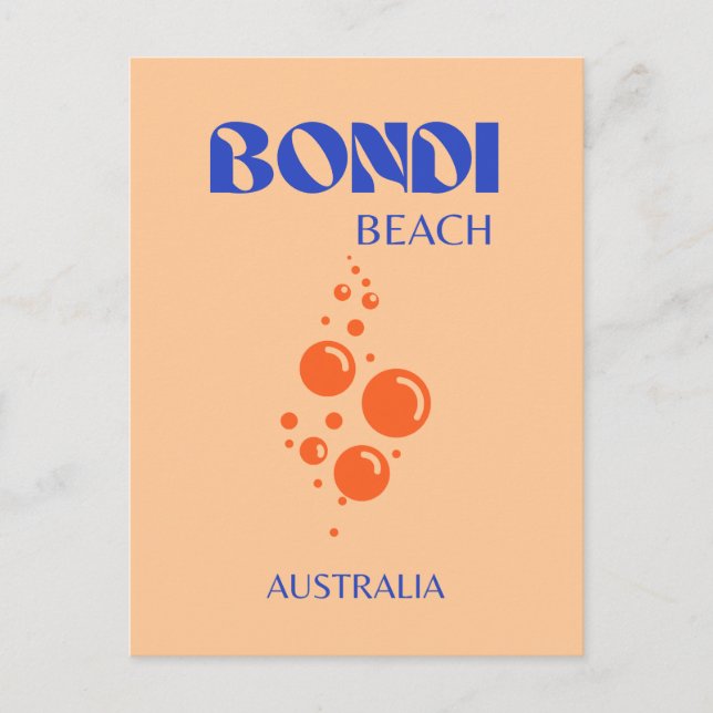 Postal Festiva Bondi Beach, Preppy Art, Naranja, Blue (Anverso)