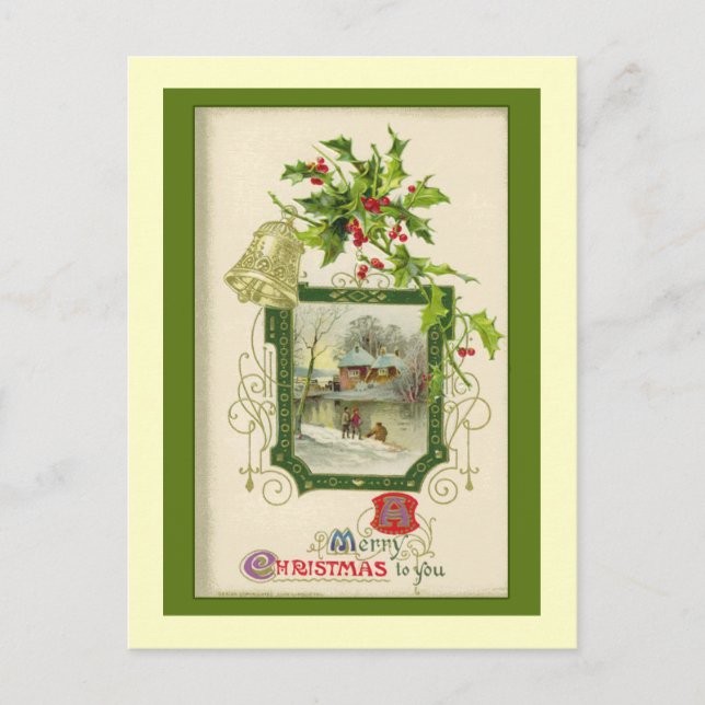 Postal Festiva Bonita carta de Navidades victorianos de época (Anverso)