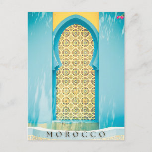 Postal Festiva Bonita Puerta Azul Marroquí En Marrakech