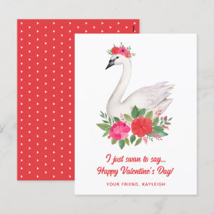 Postal Festiva Bonito acuarela Floral Swan Classroom Valentine