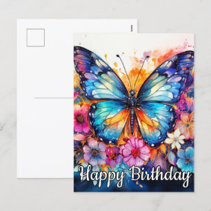 Postal Festiva Bonito Springtime Mariposa y Collage floral