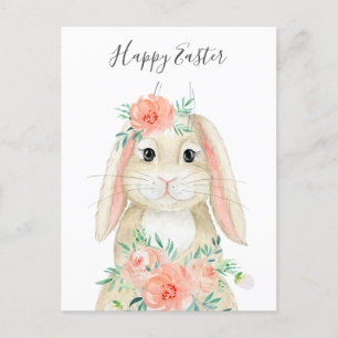 Postal Festiva Bonito Watercolor Floral Easter Bunny