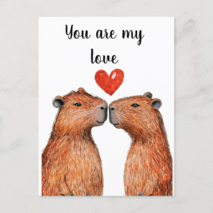 Postal Festiva bonitos animales capibaras con corazones pintados
