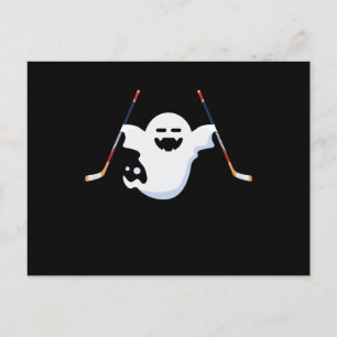 Postal Festiva Boo Divertido Jugando Hockey sobre Hielo Halloween