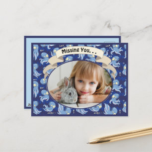 Postal Festiva Boo Octopus Blue Cute Kids Missing you