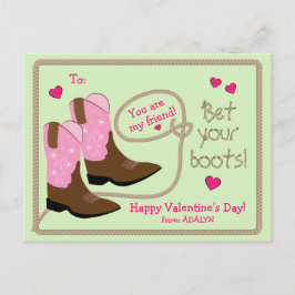 Postal Festiva Boots de Cowboy Rosa El día de San Valentín de aul