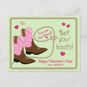 Postal Festiva Boots de Cowboy Rosa El día de San Valentín de aul