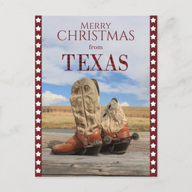 Postal Festiva Boots Navidades de Cowboy de Star Border Texas (Anverso)