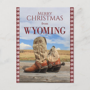 Postal Festiva Boots Navidades en la frontera de Snowflake Wyomin