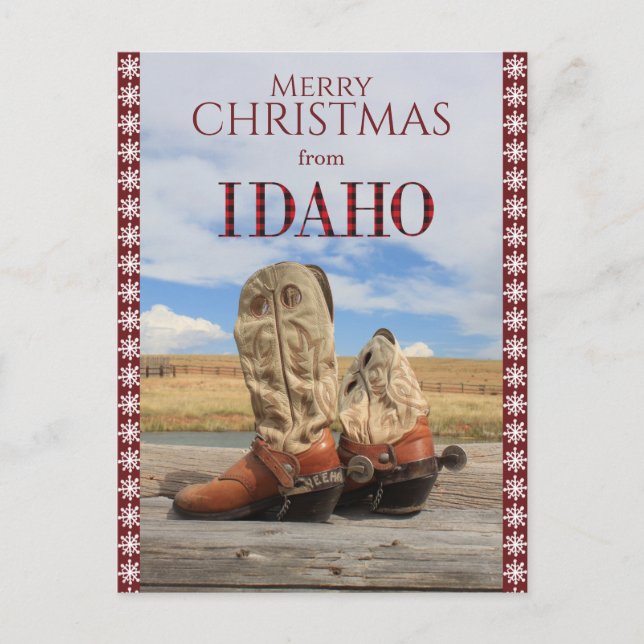 Postal Festiva Borde de copos de nieve en Idaho Boots Navidades (Anverso)