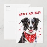 Border Collie con pañuelo rojo de corazones Navida