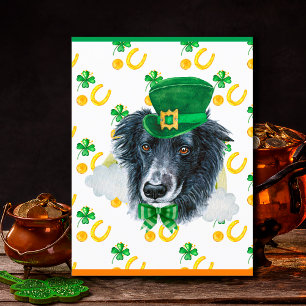 Postal Festiva Border Collie Perro Trébol Día de San Patricio