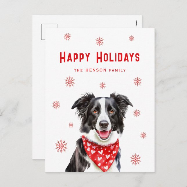 Postal Festiva Border Collie Red Heart Bandana Christmas  (Anverso / Reverso)