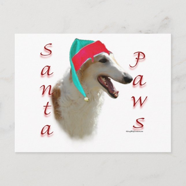 Postal Festiva Borzoi Santa Paws (Anverso)