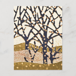 Postal Festiva Bosque, azul y dorado