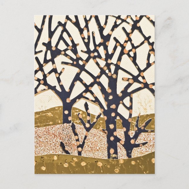 Postal Festiva Bosque, azul y dorado (Anverso)