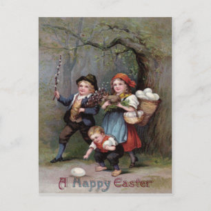 Postal Festiva Bosque de caza de huevos de pascua para conejitos