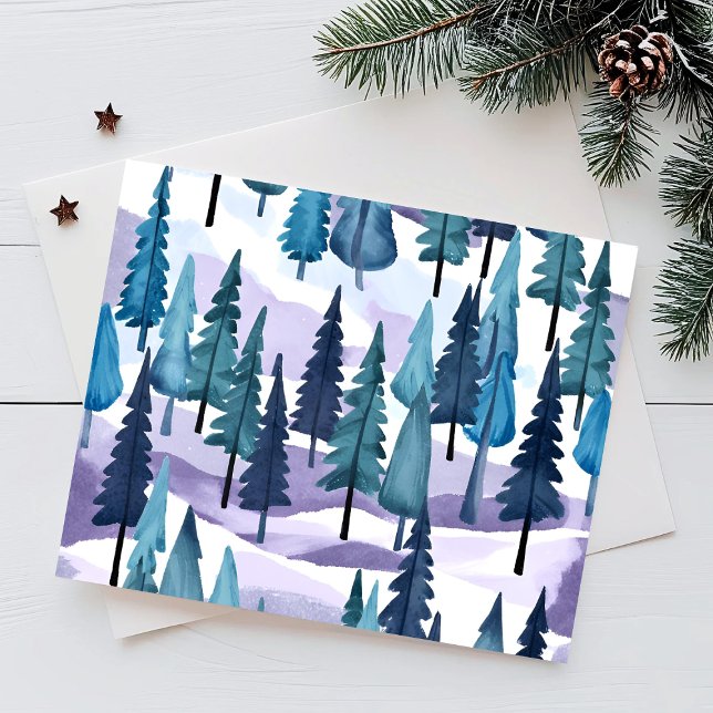 Postal Festiva Bosque de invierno nevado | Acuarela de Navidades  (Subido por el creador)