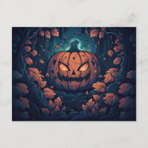 Postal Festiva Bosque espeluznante con faroles Jack-O' Halloween