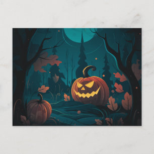 Postal Festiva Bosque espeluznante con Jack-O' Lanterns Halloween