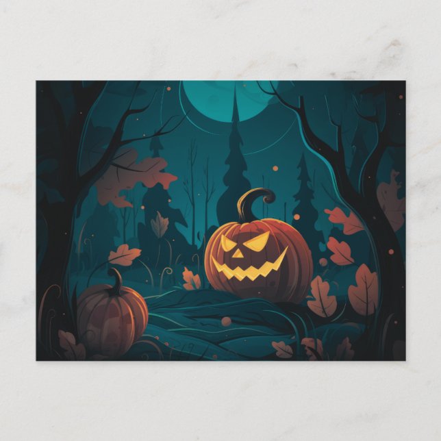 Postal Festiva Bosque espeluznante con Jack-O' Lanterns Halloween (Anverso)