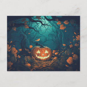Postal Festiva Bosque espeluznante con Jack-O' Lanterns Halloween