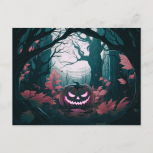 Postal Festiva Bosque espeluznante con Jack-O' Lanterns Halloween