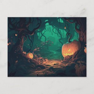Postal Festiva Bosque espeluznante con Jack-O' Lanterns Halloween