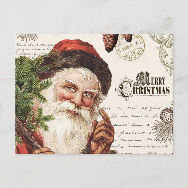 Postal Festiva bosque vintage Santa (Anverso)