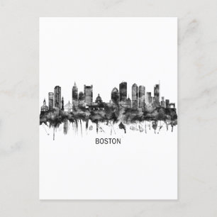 Postal Festiva Boston Massachusetts Skyline BW